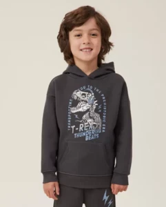 Cotton:On Kids Boys Marco Hoodie Sweatshirt Phantom/T-Rex Lightning Size 7 NEW - Picture 1 of 4