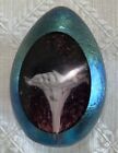 Roger Vines Iridescent Glass faceted Egg shaped Paperweight Signed  1997