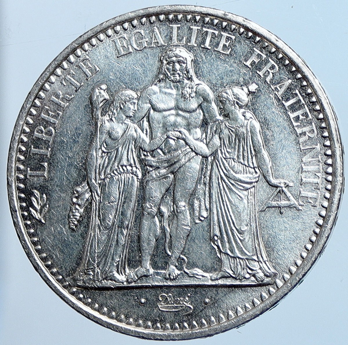 仏；ヘラクレス5Fr.大型銀貨、UNION ET FORCE, 珍品 NGC 1849年 ヘラクレスと女神たち 5フラン 銀貨 第二共和政