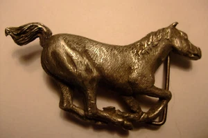 Vintage Western Pewter Belt Buckle galloping horse mustang - Picture 1 of 2