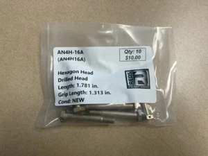 AN4H-16A(Alt: AN4H16A), Hex Head Drilled Head Bolt, 10/pk, New Surplus - Bild 1 von 3
