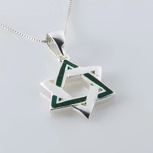 Solid sterling silver 925 star of david & natural Eilat stone pendant & necklace - Picture 1 of 1