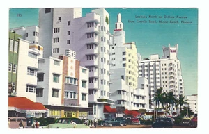 Looking North on Collins Ave from Lincoln Rd Miami Beach Fl. Vintage Postcard - Picture 1 of 2