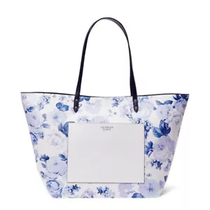 Borsa tote floreale Victoria's Secretl blu viola bianco NUOVA - Foto 1 di 5
