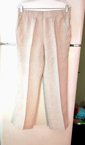 CHICO'S SOLID KHAKI SAND 100% LINEN WIDE LEG PULL ON PANTS WITH POCKETS SIZE 0.5 - Picture 1 of 5