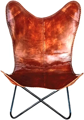 Real Leather Supper Relax Sleeper Seat Lounge Accent Home Garden Butterfly Chair - Image 1 of 4