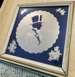 BUZZA SILVER & BLUE METALIC FOIL ART SQUARE WOOD FRAMED 5" X 5"-ONE ONLY- RARE - Picture 1 of 6