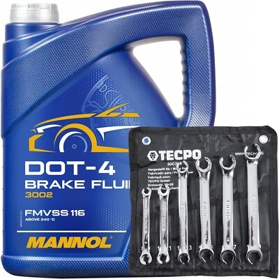 TECPO + MANNOL LÍQUIDO DE FRENOS MANNOL DOT-4 5L + JUEGO DE LLAVES DE ANILLO ABIERTO TECPO 6 PIEZAS