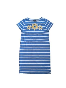 ๐ S Euc! Bob Mackie Art To Wear Blue White Striped Floral Splash Shift Dress - Picture 1 of 6