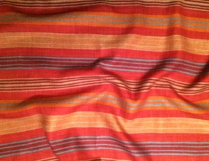 PEPE PENALVER Turkana Stripe Rust Orange Turquoise Viscose Linen Remnant New - Picture 1 of 1