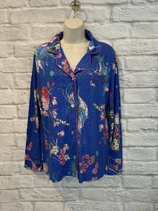 Johnny Was Women's Revive Royal Blue Floral Button Front Pajama Top Sz S - Picture 1 of 6