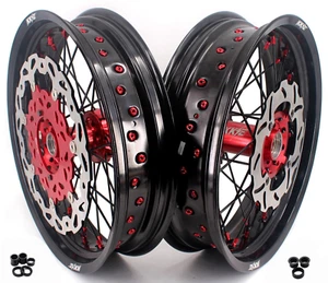 KKE 3.5/4.25'' Supermoto Wheels Rims Set Fit Honda XR650R 2000-2008 CNC Red Hub - Picture 1 of 12