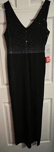Neu mit Etikett Carmen Marc Valvo schwarz mit Strass Akzent Stretch Maxikleid Kleid Damen 10 - Bild 1 von 5