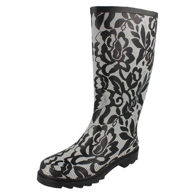Botas Wellington informales de goma negras Spot On para dama: X1R103 Foto 1 de 4