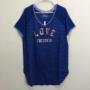 Love Victoria's Secret Women's Blue T-Shirt Size Large Short Sleeve Pullover - Picture 1 of 8