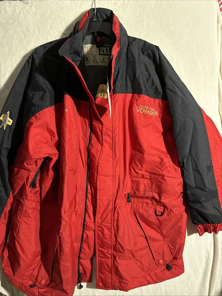 复古星际迷航 Voyager Wear Guard 冬季外套 男式 2XL 红色黑色连帽 — 第 1/4 张图片