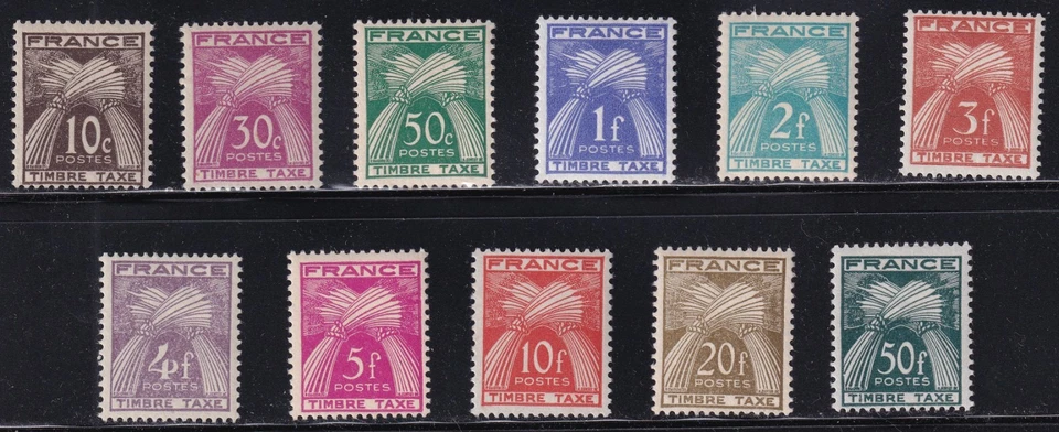 MATT'S STAMPS FRANCE #J80-J91 POSTAGE DUE ISSUES OF 1946-53, SHORT SET, MH CV$56 - Image 1 of 3