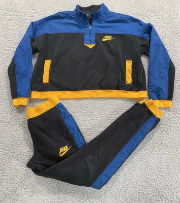 Nike трек костюм женщин S/XL черный синий оранжевый флисовая куртка укороченные брюки - Изображение 1 из 4