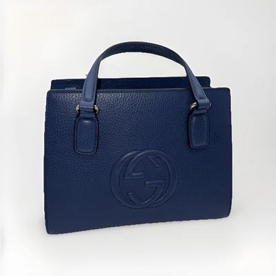 Bolso de mano Gucci Soho de cuero con asa superior de cuero azul Foto 1 de 4