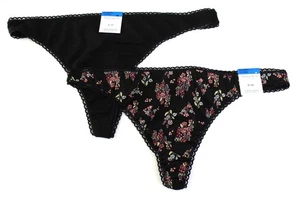 CHARTER CLUB Dos Pares Tanga Bragas Talla XL Negro Sólido, Algodón Floral - Imagen 1 de 2