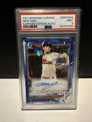 2021 Bowman Sapphire Edition - Chrome Prospects Autograph Mick Abel PSA 9 - Image 1 of 2
