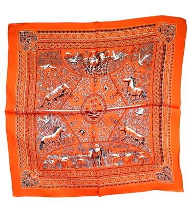 Bufanda 21"X21" Naranja Estampado Zoológico Mora Pura Satén Seda 12momme 53x53cm5-159 Foto 1 de 4