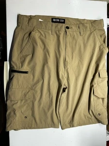 IRON CO. Men's Stretch Fabric Flex Waist Flat Front Shorts Camel Khaki - Picture 1 of 3