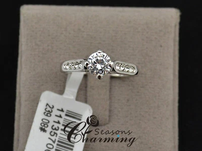 Wedding Ring Classic White Gold Plated 1ct Top CZ Stone Finger Ring Engagement  - Image 1 of 4
