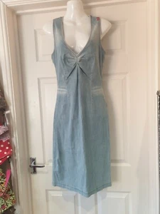 MISS SIXTY Blue Denim Dress V Neck Cotton Knee Length Classic UK Size Medium - Picture 1 of 7