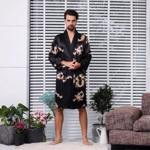 Men Kimono Bathrobe Silk Satin Pajamas Sleepwear Nightwear Gown+Shorts Home - Picture 1 of 15
