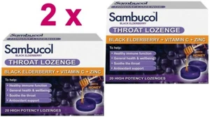 2 x Sambucol Black Elderberry Throat Lozenges 20 + Vitamin C, Zinc & Honey - Picture 1 of 1