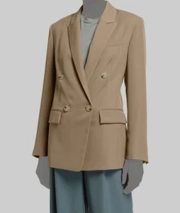$465 Vince Women's Beige Double-Breasted Wool Blazer Suit Jacket Size 8 - Picture 1 of 3