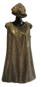 70’s Gold Sequin Disco Dress / Oscars - size 14 - Picture 1 of 6