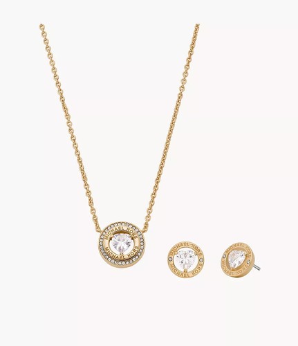 MICHAEL KORS SET COLLANA E ORECCHINI CRISTALLO A FORMA DI CUORE TONO ORO MKJ8264SET