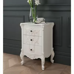 Antique French Style White Finished 3 Drawer Bedside - Picture 1 of 1