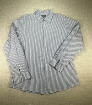 Camisa Polo Jeans Adulto Extra Grande Azul Rayas Abotonada Manga Larga Vestido Camisa Foto 1 de 4