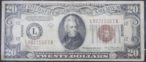 1934 Hawaii WWII Emergency Issue 20$ Note, SN L788211667A - Picture 1 of 4