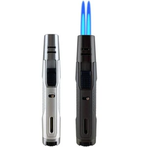 2 Pack Double V Torch Jet Flame Refillable Butane Adjustable Cigar Lighter SLBK - Picture 1 of 9