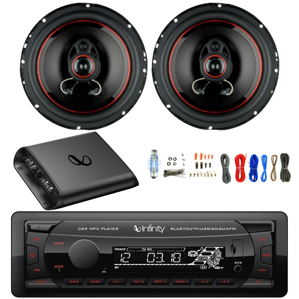 Infinity Single DIN Bluetooth MP3 Receiver, 2x 6.5" 330W Speakers, Amp w/Kit - Image 1 of 4