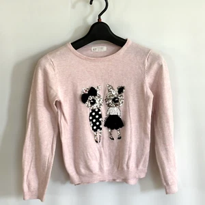 H&M Knit Rabbits Sweater Pullover Girls Size 6-8 Y Pink Long Sleeve Sequence - Picture 1 of 6