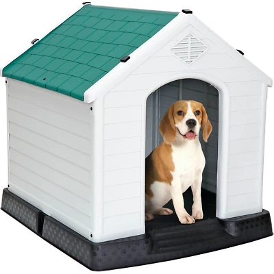 Casa de plástico para perros interior/exterior casa para perros perro perrera cachorro refugio con respiraderos de aire verde Foto 1 de 4