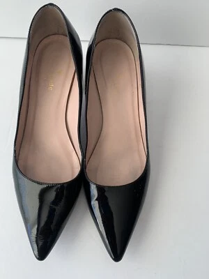 Zapatos de salón Kate Spade de charol negro brillante punta en punta tacón a rayas 6,5 M Foto 1 de 4