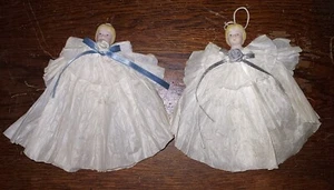 Set Of 2 Ceramic Face Paper Angels Christmas Ornaments - Picture 1 of 8