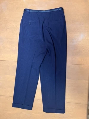 Pantalones a rayas azules vintage de los años 50, gabardina de lana, doble plisado, madera de holley Foto 1 de 4
