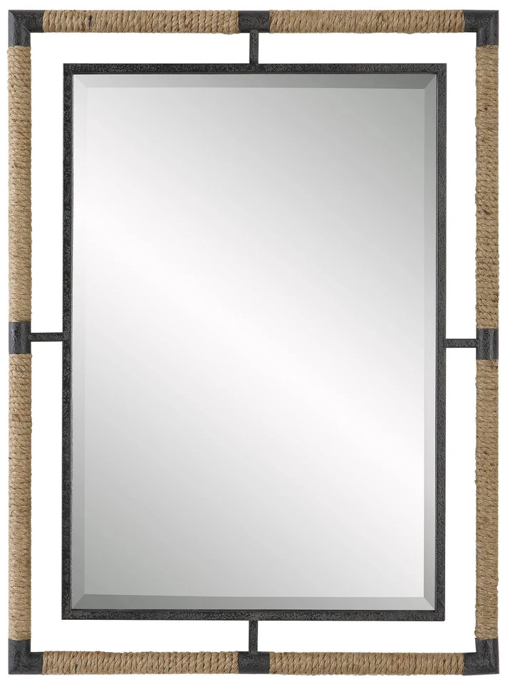 Rectangular Vanity Wall Mirror Beveled Black Rope Frame 28" Wide for Bathroom - Image 1 of 1