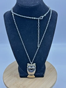 Neu CJ Banks silber/goldfarben lange Eule Halskette Kristall Augen aufklappbar Anhänger - Bild 1 von 8