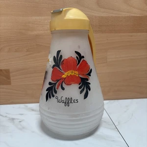 Vtg Hazel Atlas Frosted Glass Flower Motif Waffle Pitcher Fad Hand Painted - Picture 1 of 11