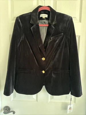 Blazer Chaqueta Mujer Calvin Klein Negro Terciopelo Dorado Botones Talla 14W Nuevo con Etiquetas Foto 1 de 4
