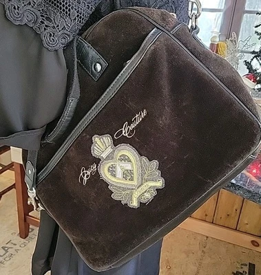 Bolso Mensajero para Computadora Portátil Y2K Juicy Couture De Colección Terciopelo Marrón Foto 1 de 4