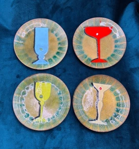 Vintage COASTERS Enamel Copper by Bovano of Cheshire CT Cocktail Retro - Picture 1 of 7